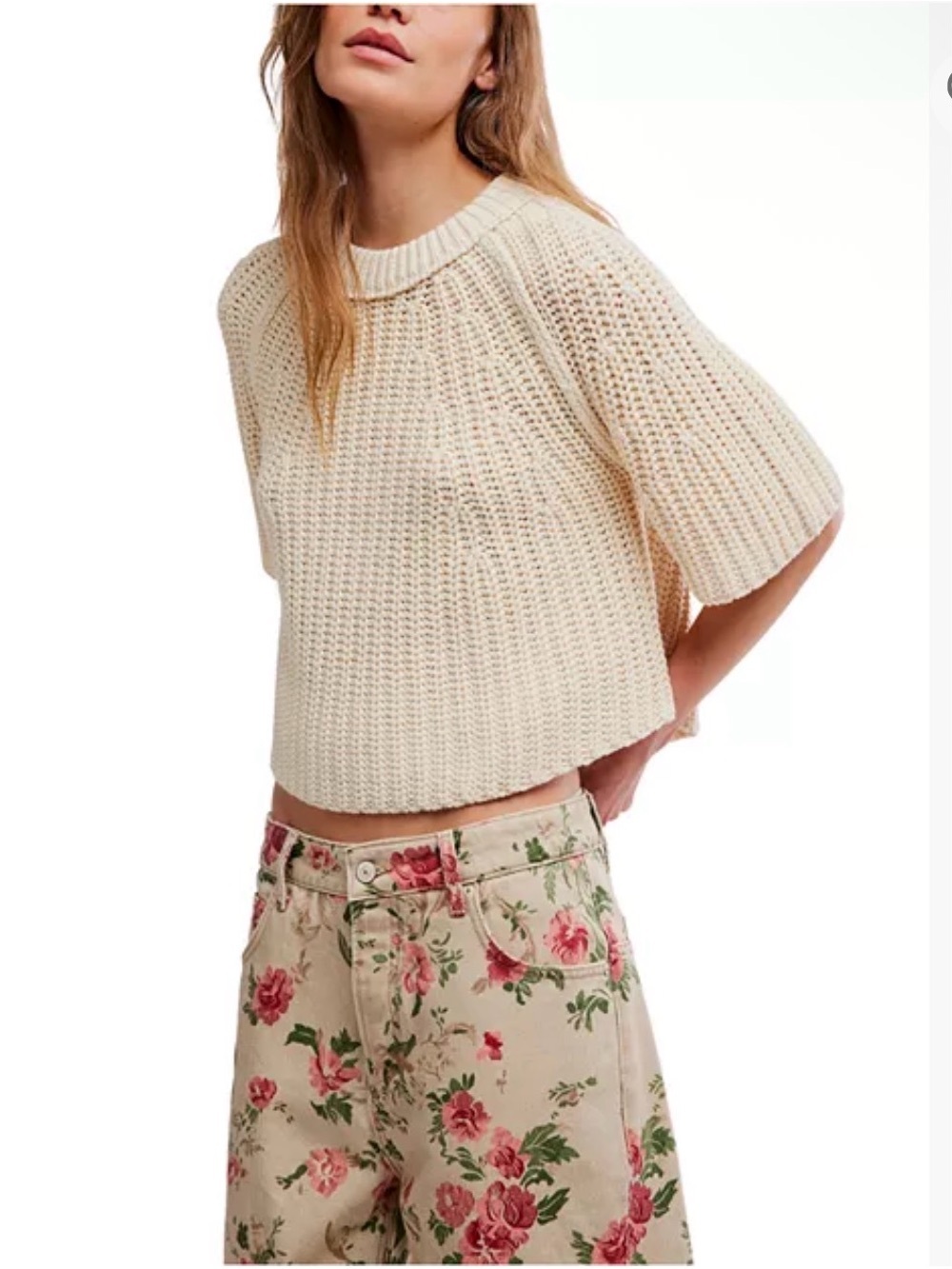 Free People We The Free Amy sweater Tee  Cropped Knit - Short Sleeve, Sz Xs, nwt